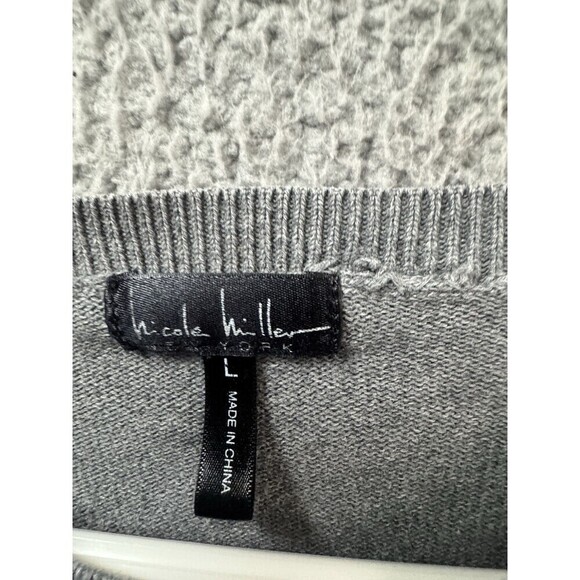 Nicole Miller Cardigan Sweater Womens L Gray Long Sleeve Crew Button Up - Picture 2 of 10